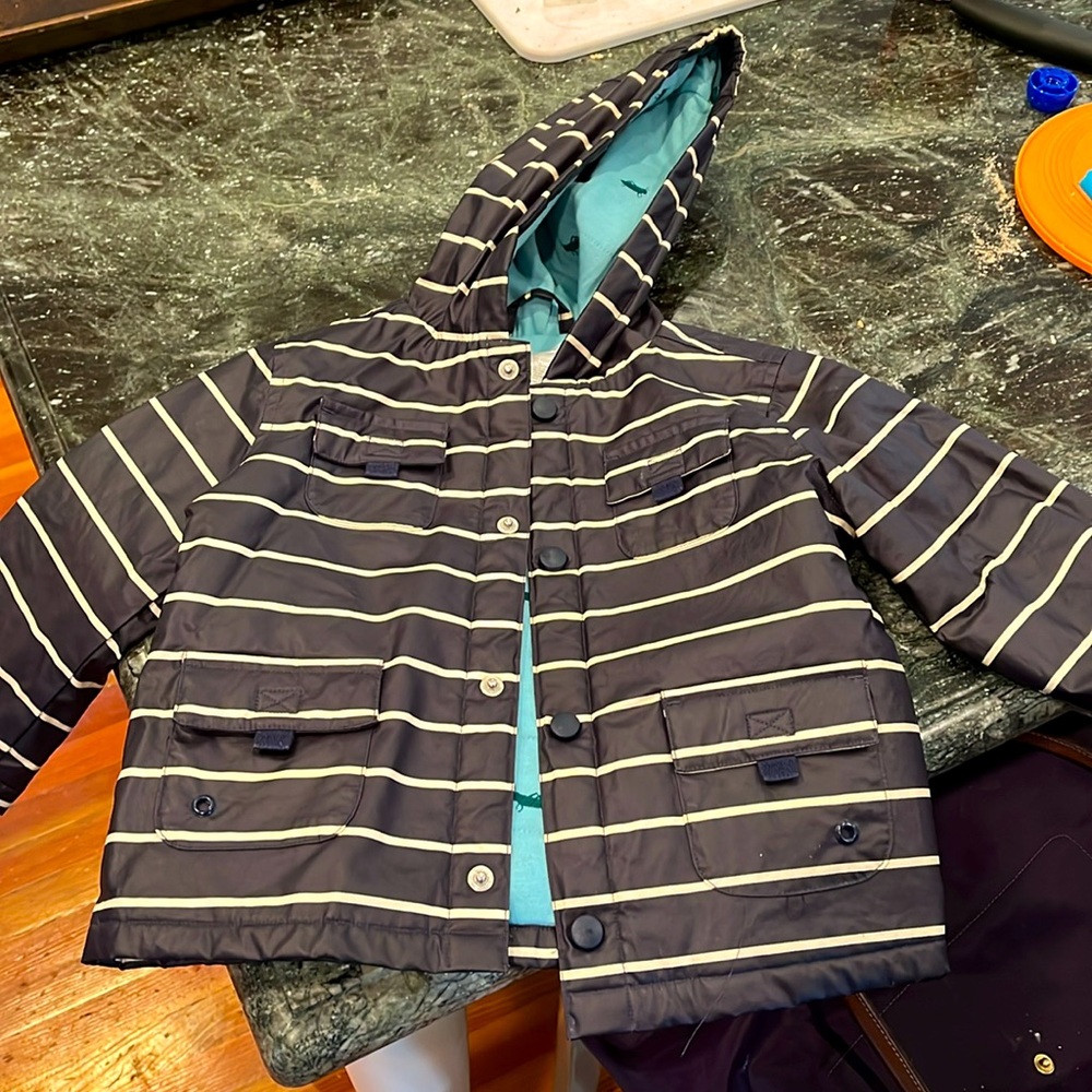 Janie and Jack navy stripe rain jacket. Size 18-24M